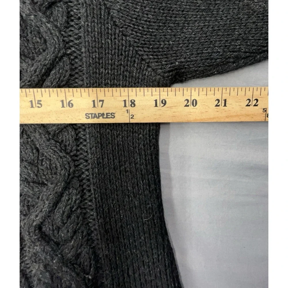 Peregrine Wool Sweater Women M Dark Gray‎ Black Cable Knit Turtleneck Fisherman